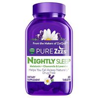 ZzzQuil Pure Zzzs Nightly Sleep Melatonin Tablets, 60 ct, with Chamomile, Lavender, & Valerian Root, 1 mg per tablet