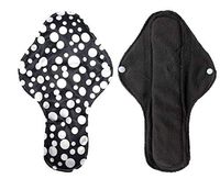12"x7.25" Large Reusable 5 Layer Cloth Menstrual Pads Sanitary Napkins - 1 Bamboo Charcoal Absorbing, 3 Microfiber & 1 PUL Waterproof Layer (6-Pack, Flat - Polka Dot Neoprene Scuba, Black)