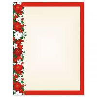 Poinsettia Filigree Christmas Letter Papers - Set of 25 Christmas Stationery Papers are 8 1/2" x 11", Compatible Computer Paper