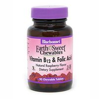 BlueBonnet Earth Sweet Vitamin B-12 and Folic Acid Chewable Tablets, Raspberry, 90 Count