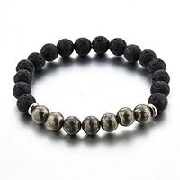 Mystiqs Deluxe Edition Lava Rock & Pyrite Beaded Bracelet Essential Oil Diffuser for Men,Women + FREE Aromatherapy E-book Ideal for Anti-Stress or Anti-Anxiety