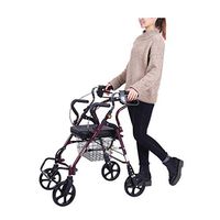 Freedom Mobility Lightweight Folding Aluminum Rollator Walker W/Paded Seatrest & Backrest & Folding Footrests for Elderly & Senior,Red