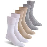 Crew Dress Socks, Feelwe Women's Cotton Diabetic Socks Dress Non-Binding Cushioned Socks Loose Top Seamless Toe Socks Wide Diabetic Socks Men Size 13-15,6 Pairs Light Grey/Beige/White XL