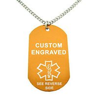 My Identity Doctor - Custom Engraved Medical Alert ID Dog Tag, Orange Aluminum, 22 Inches Chain