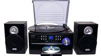 Jensen All-In-One Hi-Fi Stereo CD Player Turntable & Digital AM/FM Radio Tuner Tape Cassette Player Mega Bass Reflex Stereo Sound System