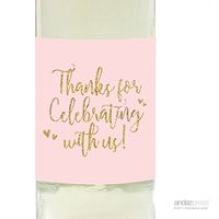 Andaz Press Blush Pink Gold Glitter Print Wedding Collection, Wine Bottle Label Stickers, 20-Pack