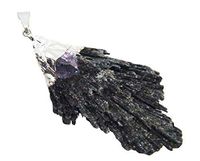 Natural Unpolished Black Kyanite Pendant with Amethyst Accent Stone