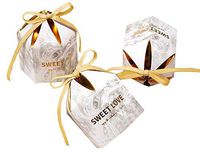 Zezzxu 50pcs Marble Wedding Party Favor Boxes, Gold Wedding Candy Boxes Bags Hexagonal Chocolate Treat Gift Boxes with Ribbons for Wedding Bridal Shower Baby Shower Birthday Party Decoration