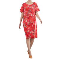 Vintage Summer Casual Cute Women Short Sleeve Knee Length Loose Hem Dress Red