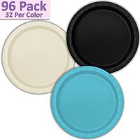 96 Paper Dinner Plates (9") - Black, Ivory, Aqua - 32 Per Color, 3 Colors - Great Assortment for Birthday Parties, Weddings, Holidays, Baby Shower, Celebrations, and more