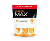 Coromega MAX High Concentrate Omega 3 Fish Oil, 2400mg Omega-3s with 3X Better Absorption Than Softgels, 30 Single Serve Packets, Citrus Burst Flavor; Anti Inflammatory Supplement with Vitamin D