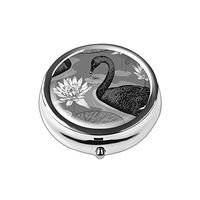 Pill Box - Lizimandu Compact 3 Compartment Medicine Case, Pill Box for Pocket or Purse (Black Swan)