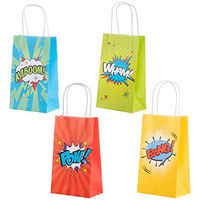 Superhero Comic Book Gift Bags – 24-Pack Kids Treat Bags with Handles, Paper Goodie Bags for Retail, Gifts, Party Favors, 4 Assorted Designs, 9 x 5.3 x 3.15 Inches