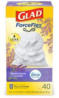 Glad ForceFlex Tall Kitchen Drawstring Trash Bags, Lavender, 13 Gal, 40 Ct (Package May Vary)