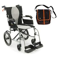 Karman S-2512 Aluminum ErgoFlight Ultra Lightweight Transport Wheelchair S-2512F16S-TP, Swing in Removable footrest 16"W X 17"D Seat, Frame Color Silver & Free Black Medical Utility Bag with Trim!