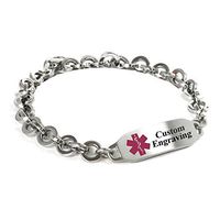 My Identity Doctor - Custom Engraved Medical Alert Bracelet - 316L Steel 8mm Round Link - Purple - Wrist Size 6.75 Inch