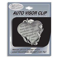 HEART Shaped VISOR Clip for CAR/Automobile - "You Are More Special Than Words Can Say..." "NEVER Drive Faster Than Your Guardian Angel Can FLY" SAFE TRAVEL Sentiment/GIFT PARENTS/New DRIVERS/DRIVER Safety