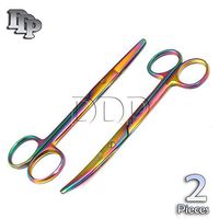 DDP Set of 2 Multi Titanium Color Rainbow Mayo Scissors 5.5" Straight & Curved Stainless Steel