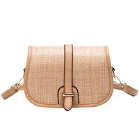 Fashionhe Women Bag Simple Woven Straw Shoulder Bag Semi-circle Saddle Bag Bandbag Outdoor Backpack(Khaki)