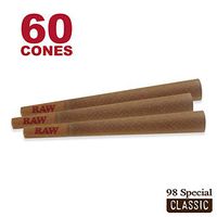 RAW 60 Classic 98 Special Cones - Sturdy W Gallery Box - Pure Hemp 98mm Pre Rolled Cones - 20mm Filter Tips - Natural Brown Unbleached Unrefined Rolling Papers - Bulk Pack Bundle