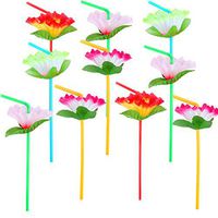Jetec 30 Pieces Flower Drinking Straws Disposable Straws Bendable Straws for Festival Luau Wedding Party Supplies