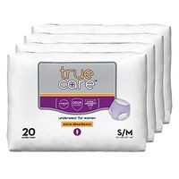 True Care Women's Extra Absorbency Incontinence Underwear, Small / Medium, 80 Count