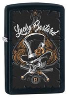 Zippo Lighter: Lucky Bastard Skull - Black Matte 80196