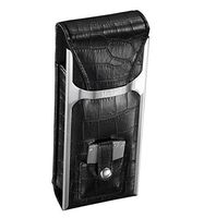 Personalied Visol Alton Black Leather Cigar Case, Cigar Cutter and Flask Travel Set