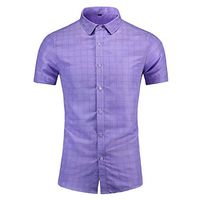 Sunhusing Men's New Digital Solid Color Plaid Print Splicing Lapel Short Sleeve Button Down Shirt T-Shirt(Blue,2XL)