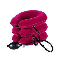 JMung'S Neck Traction Device Pain Relief,Suede + PVC Material,Inflatable Neck Pillow/Cervical Traction Pillow Correction Of The Cervical Spine With Adjustable Size, red