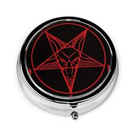 Satanic Symbol Star Portable Vitamin Medicine Round Pill Case, Purse Pocket Pill Boxes Organizer with 3 Compartment