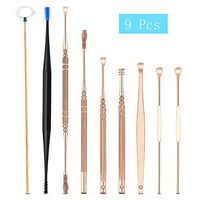 9 Pcs Ear Pick Ear Cleansing Tool Set,Professional Ear Curette Earwax Remover Kit,Golden