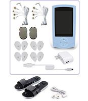 TENS Unit Pain Relief Body Massager 16 Modes Rechargeable Mini Muscle Stimulator Electronic Pulse Massager Beige 8 Pads Kit + Massage Shoes