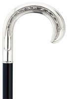 Walking Cane, Men's Falling Leaves Design Hand Crafted, Embossed Alpacca Metal, Crook Handle Mounted on a Black Maple Shaft. Beautiful!