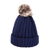 Theoylos Women's Fleece Lined Knit Hat Slouchy Confetti Crossed Cap Ladies Warm Pompom Beanie Hat Winter Soft Ski Cap Navy