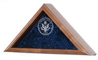 Laser Engraved Glass Flag Case exquisitely Crafted in Your Choice of Solid Oak, Walnut, Cherry, or Mahogany.