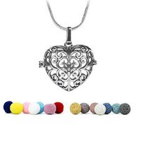 KroO Aromatherapy Essential Oil Diffuser Necklace, 24" Sterling Silver Necklace, 7 Lava Stone and Cotton Balls | Heart