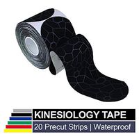 TheraBand Kinesiology Tape, Waterproof Physio Tape for Pain Relief, Muscle & Joint Support, Standard Roll with XactStretch Application Indicators, 2" X 10" Strips, 20 Precut Strips, Black/Gray