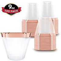 100 Rose Gold Plastic Cups | 9 oz | Hard Disposable Cups | Plastic Wine Cups | Plastic Cocktail Glasses | Plastic Drinking Cups | Bulk Party Cups | Wedding Tumblers | Clear Plastic Cups