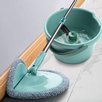 ZHENHAO Cleaning Mop,Turbo Microfibre Mop and Bucket Set, Plastic Stainless Steel Rod Adjustable Hand Wash Free with Cleaning Roller Bendable Wet and Dry for Floors and Windows (Size: 105-135cm)