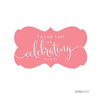 Andaz Press Fancy Frame Rectangular Label Stickers, Thank You for Celebrating with Us, Coral, 36-Pack