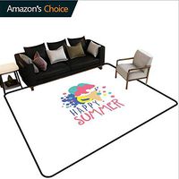 Bigdatastore Hello Summer Solid Area Rug Underpadding, Colorful Illustration with Melting Ice Cream Doodle Color Spots and Lettering, Easy Maintenance Area Rug Living Room Bedroom Carpet(2.5'x 7')