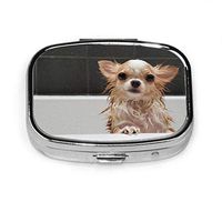 Pill Organizer Case, Small Cute Brown Chihuahua Dog Waiting Portable Pill Box Small Pill Container for Purse Or Pocket, Square Pill Box (2 Compartment)