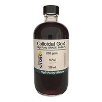 99.99+% Pure True Colloidal Gold – 250 mL of 200 ppm in Clear Glass Bottle w/phenolic Cap
