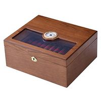 HEZALA Desktop Cigar Humidor,Handmade Cedar Wood Cigar Storage Box,with Hygrometer Humidifier,Holds 20 to 30 Cigars,Removable Tray Divider, Lock & Key