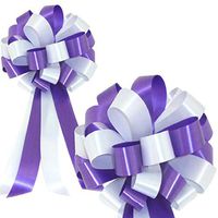 Purple and White Pull Bows - 8" Wide, Set of 6, Healthcare Workers Support Ribbon, Mardi Gras, Wedding Pew Bows, Reception, Birthday, Christmas, Easter, Cancer Awareness, Fundraiser, Gift Basket