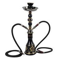 BuBu-Fu 2 Hose Hookah Complete Set, Large Retro Glass Arab Hookahs Set, Easy to Clean and Disassembly Shisha Hookah Set Stainless Steel Tobacco Rod Complete Set,Ablack