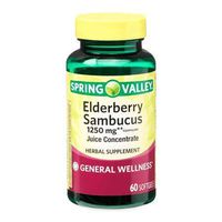 Spring Valley Elderberry Sambucus 1250 mg, General Wellness, 60 Softgels
