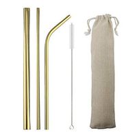 JANKNG 3 Pieces 304 Stainless Steel Metal Straws Set, 8.5 Inch Extra Wide Milkshake Bubble Reusable Drinking Straws for 20oz Tumblers Yeti Rumblers Cold Beverage, Gold