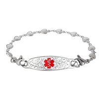Divoti Custom Engraved Medical Alert Bracelets for Women, Stainless Steel Medical Bracelet, Medical ID Bracelet w/Free Engraving – Beautiful Olive Tag w/Heart Link-Red-7.5"